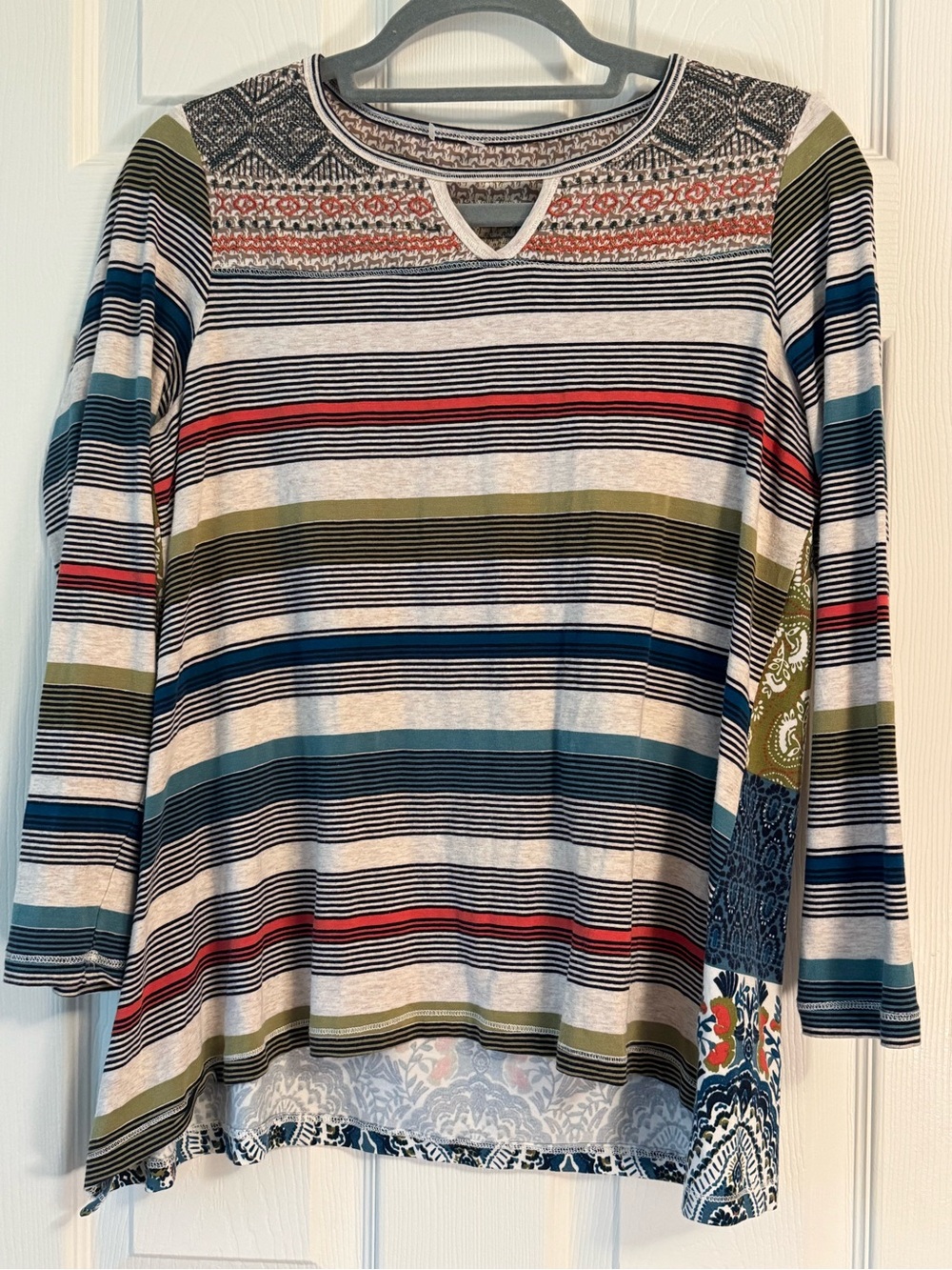Westbound Multicolor Striped Long Sleeve Top with Mixed Print Accents